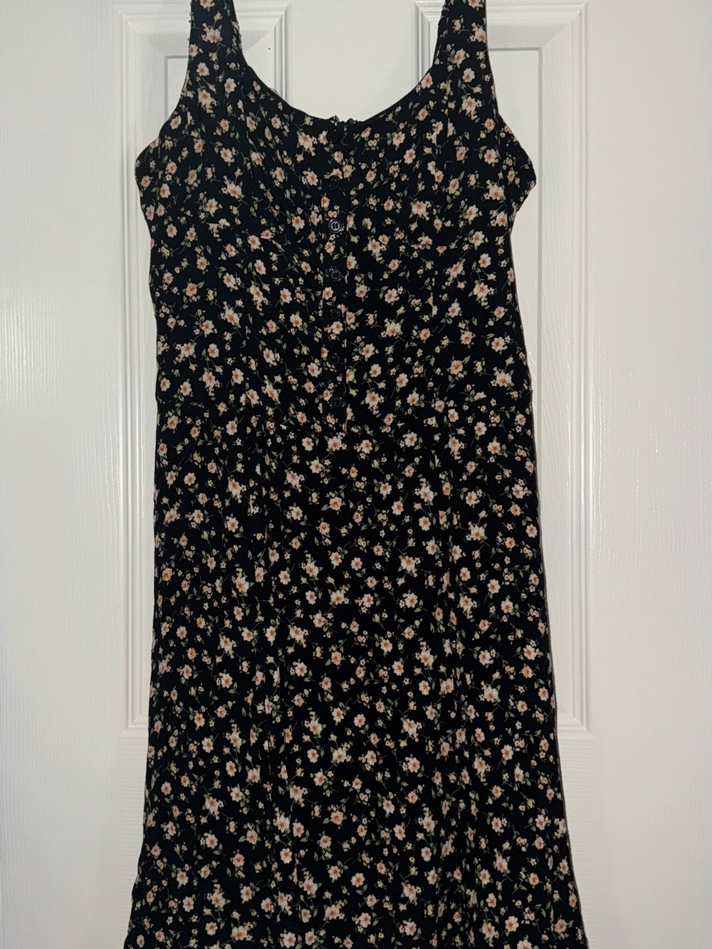 The Workshop Black Floral Midi Dress with Cream & Pink Flowers